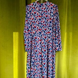 Maggy London Midi, Blue and Red , Animal Print, Floral and Long Sleeves Dress.